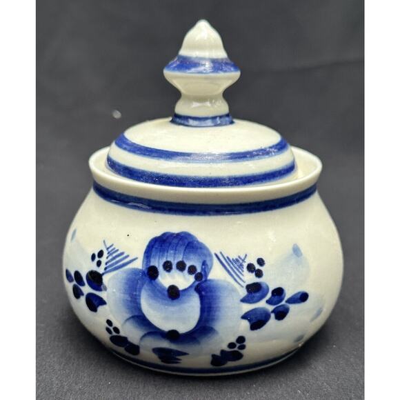 Gzhel COBALT Blue Porcelain Sugar Bowl or Honey Pot Hand Made In RUSSIA -4O - Picture 1 of 9